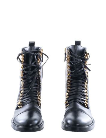 Rock chain trim lace-up boots