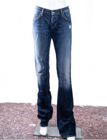 Blue distressed boot leg jeans