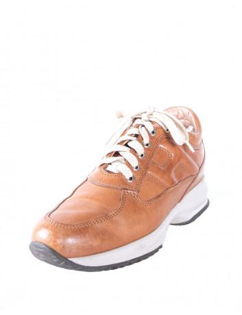 Tan 3D-logo leather trainers