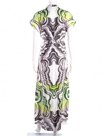 Printed belted linen maxi...