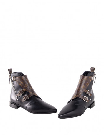 Louis Vuitton Open Toe Tassel Ankle Boots Black 36.5
