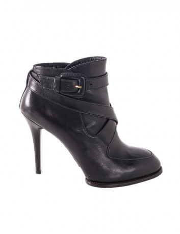 Black leather heeled buckle...