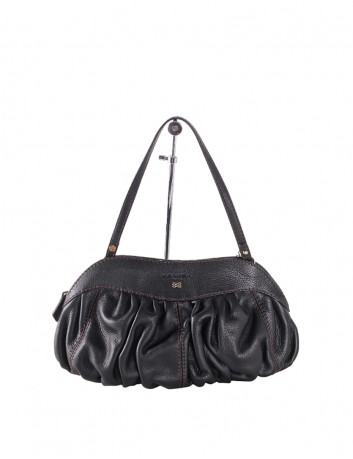 Pleat leather clutch bag