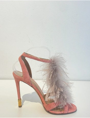 Pink suede heeled feather...