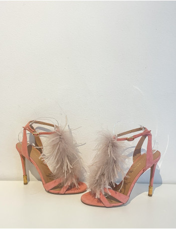 Pink suede heeled feather...