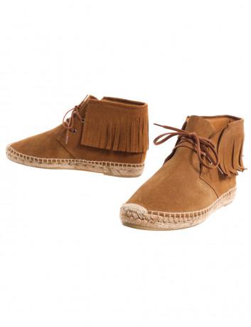 Brown suede lace-up fringed...