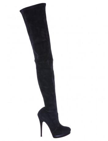 Black Ruched Pointy Toe Thigh High Boots Faux Leather – AMIClubwear
